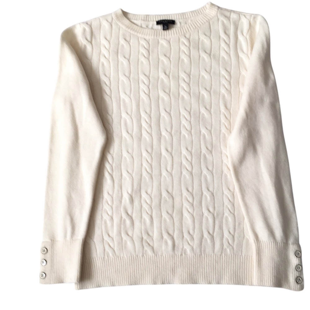 Talbots Wool Blend Cream Cable Knit Crewneck Top Casual Sweater SP